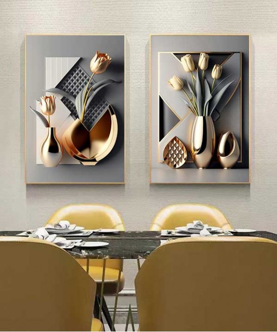 Gold Frame 60*90 Cm Crystall Painting Gold Vase Decoration For Living Room And Kitchen